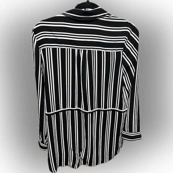 Leith Black Strip Faux Wrap Blouse With Waist Tie M (D1) - Picture 2 of 6